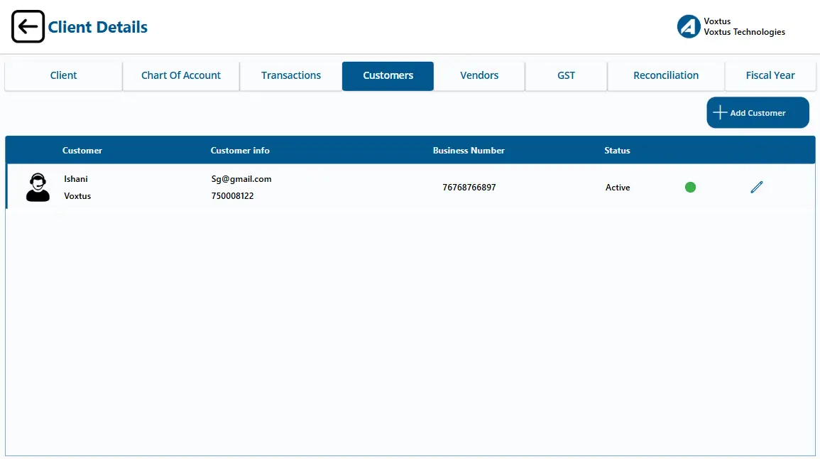 Customer Tab